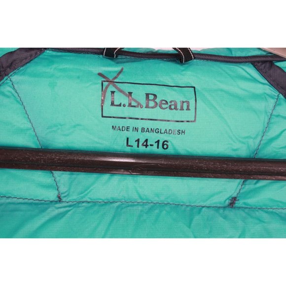 LL Bean Carbon Navy Nylon Hooded Ultralight 650 Down Jacket Size L 14-16 - Picture 5 of 9